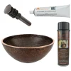 Premier Copper Products 13" Round Hand Forged Old World Copper Vessel Bathroom Sink, Matching Drain and Accessories, Oil Rubbed Bronze, BSP5_PV13RDB-P