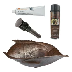 Premier Copper Products Two Fish Vessel Hammered Copper Bathroom Sink, Matching Drain and Accessories, Oil Rubbed Bronze, BSP5_PV2FHDB-P