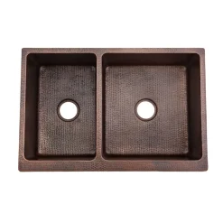 Premier Copper Products 33" Copper Farmhouse Sink, 40/60 Double Bowl, Oil Rubbed Bronze, KA40DB33229