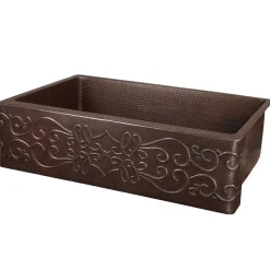 Premier Copper Products 33" Copper Farmhouse Sink, Oil Rubbed Bronze, KASDB33229S