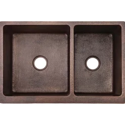Premier Copper Products 33" Copper Farmhouse Sink, 60/40 Double Bowl, Oil Rubbed Bronze, KA60DB33229S