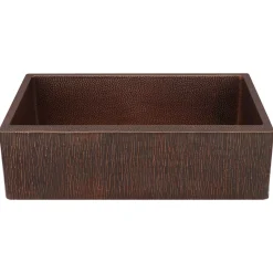 Premier Copper Products 33" Hammered Copper Farmhouse Sink, Oil Rubbed Bronze, 14 Gauge, KASDBRH33229TR