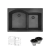 Rene 33" Composite Granite Kitchen Sink, 60/40 Double Bowl, Carbon, R3-2008-CAR-ST-CGS