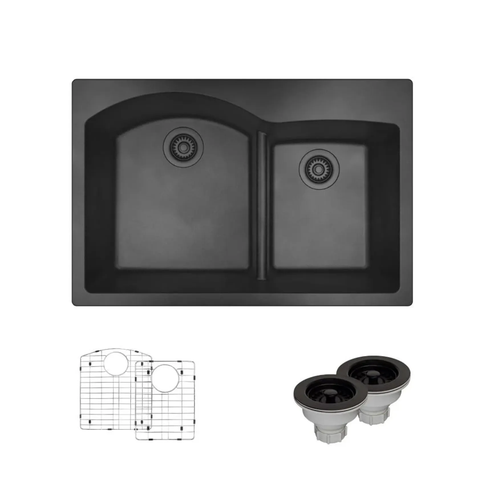 Rene 33" Composite Granite Kitchen Sink, 60/40 Double Bowl, Carbon, R3-2008-CAR-ST-CGS