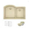 Rene 33" Composite Granite Kitchen Sink, 60/40 Double Bowl, Ecru, R3-1008-ECR-ST-CGF