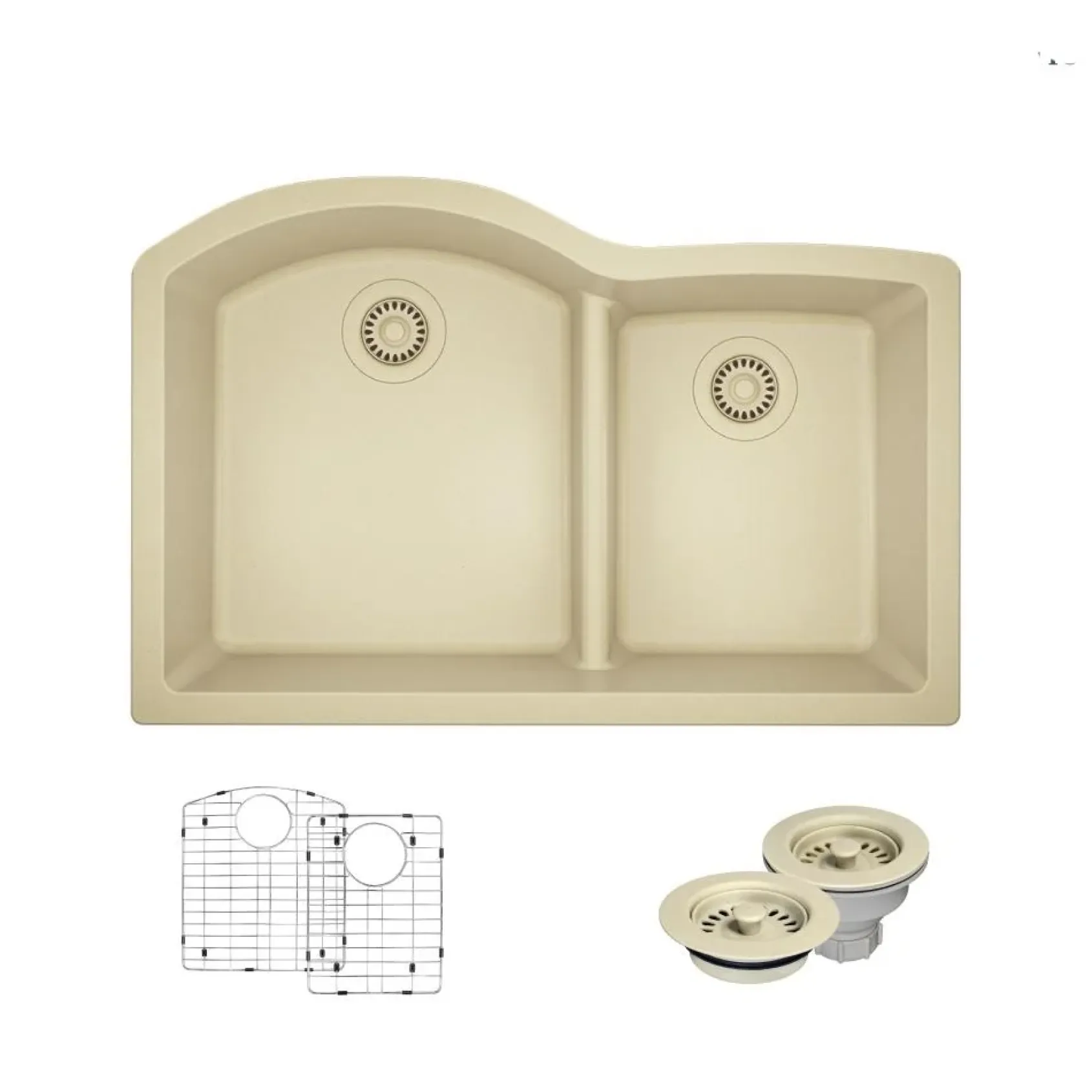 Rene 33" Composite Granite Kitchen Sink, 60/40 Double Bowl, Ecru, R3-1008-ECR-ST-CGF