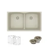 Rene 33" Composite Granite Kitchen Sink, 50/50 Double Bowl, Concrete, R3-1007-CON-ST-CGF