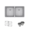 Rene 33" Composite Granite Kitchen Sink, 50/50 Double Bowl, Pewter, R3-1002-PWT-ST-CGS