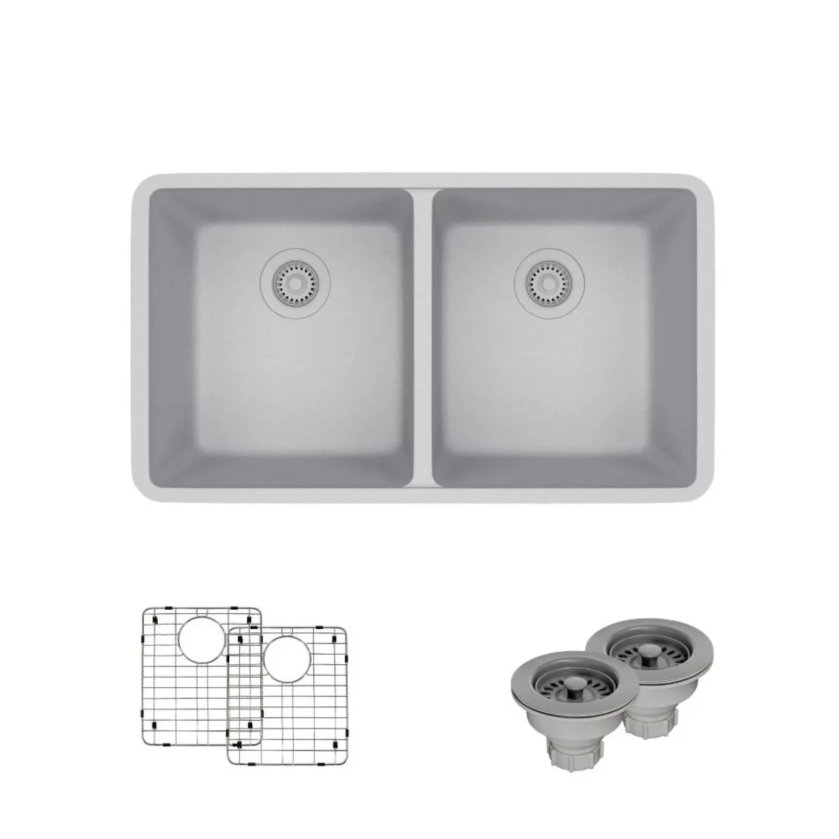 Rene 33" Composite Granite Kitchen Sink, 50/50 Double Bowl, Pewter, R3-1002-PWT-ST-CGS