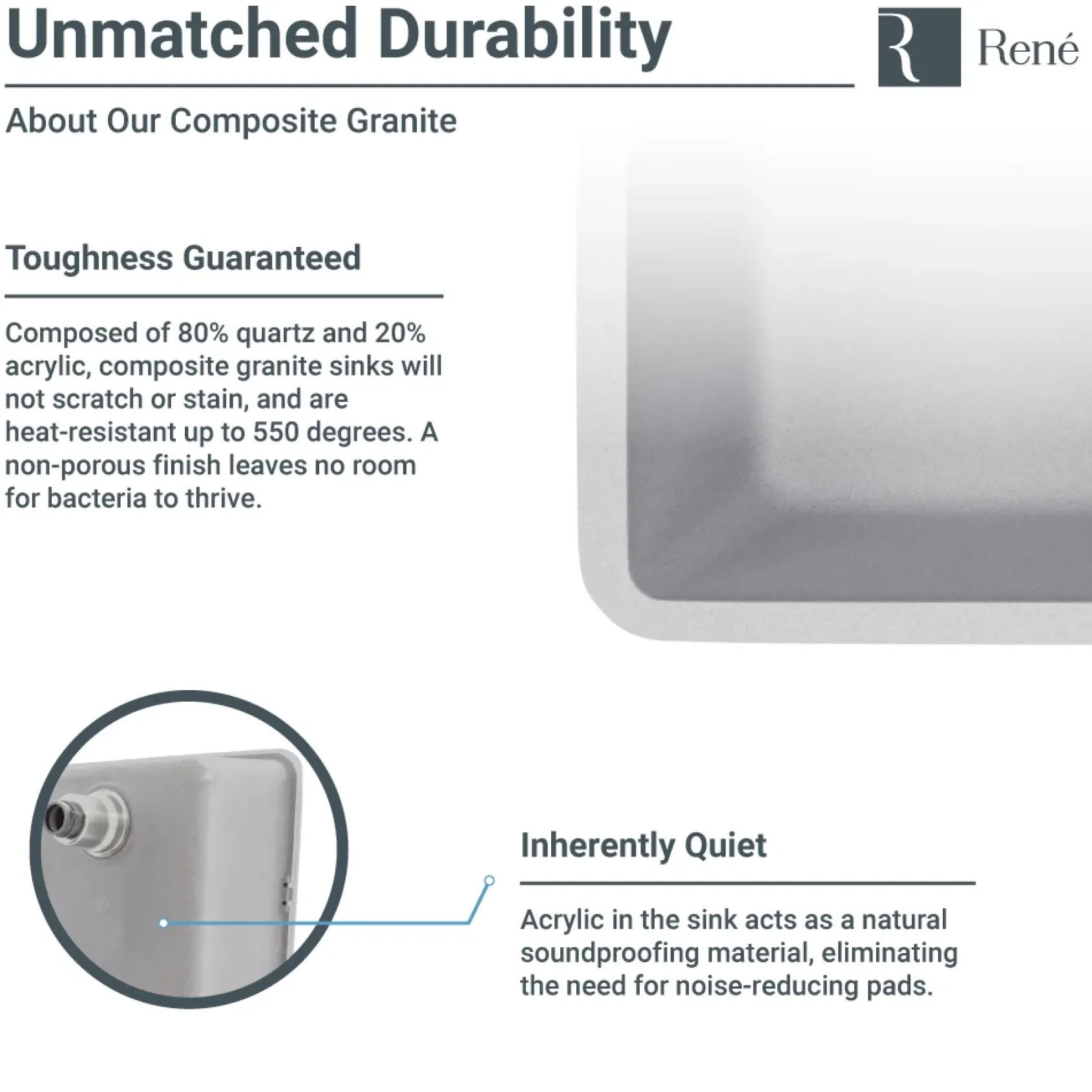 Rene 33" Composite Granite Kitchen Sink, 50/50 Double Bowl, Pewter, R3-1002-PWT-ST-CGS