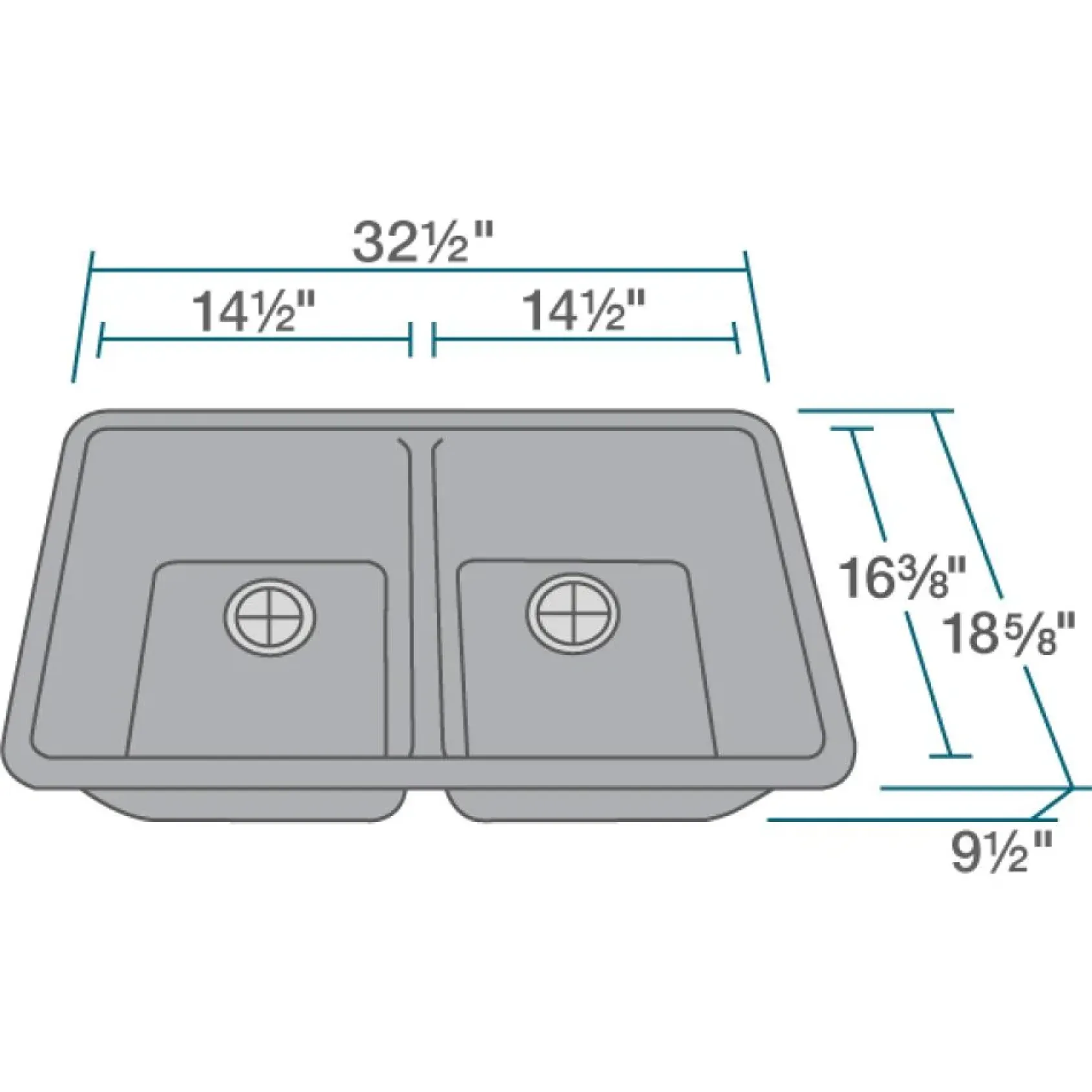 Rene 33" Composite Granite Kitchen Sink, 50/50 Double Bowl, Pewter, R3-1002-PWT-ST-CGS