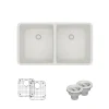 Rene 33" Composite Granite Kitchen Sink, 50/50 Double Bowl, Ivory, R3-1002-IVR-ST-CGS