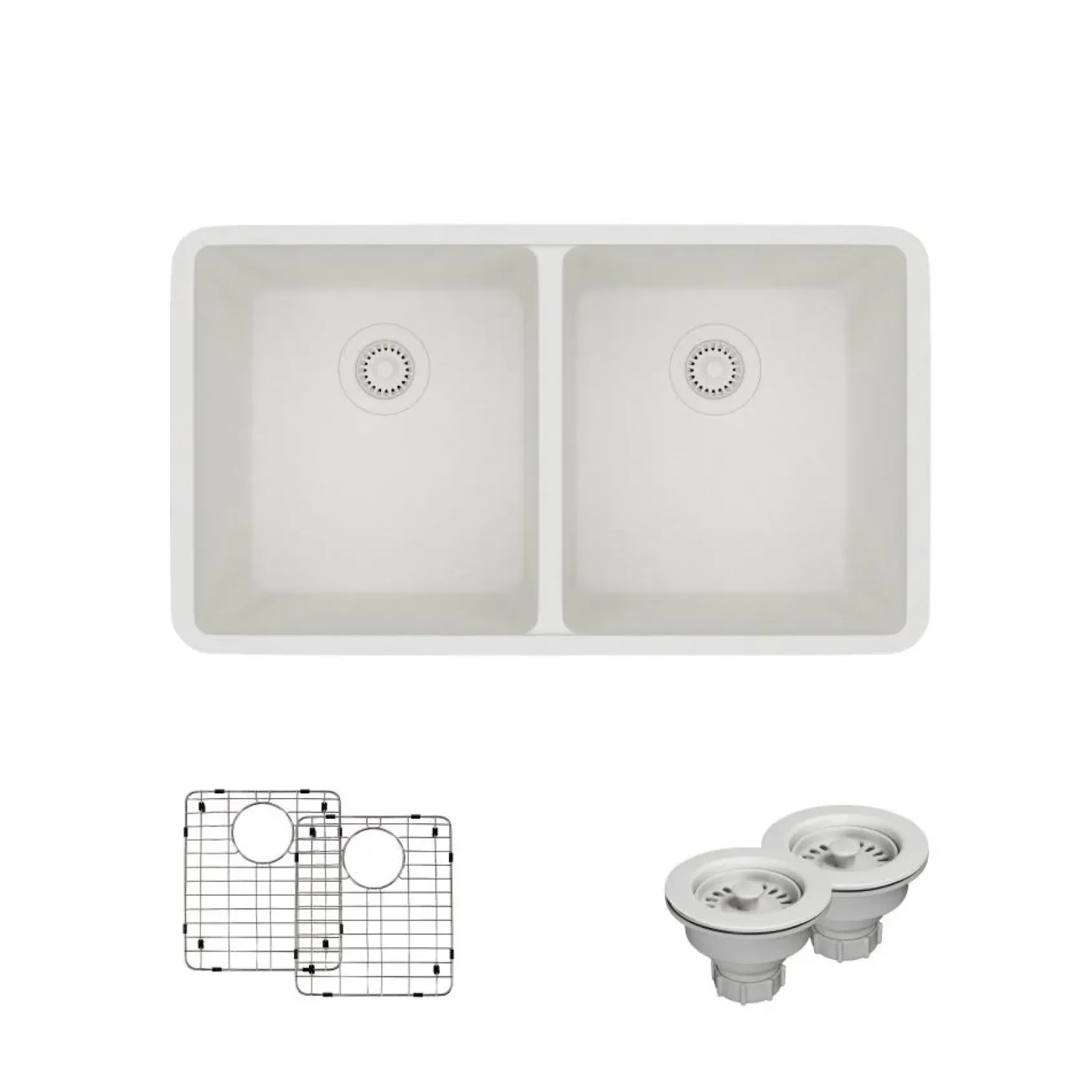 Rene 33" Composite Granite Kitchen Sink, 50/50 Double Bowl, Ivory, R3-1002-IVR-ST-CGS