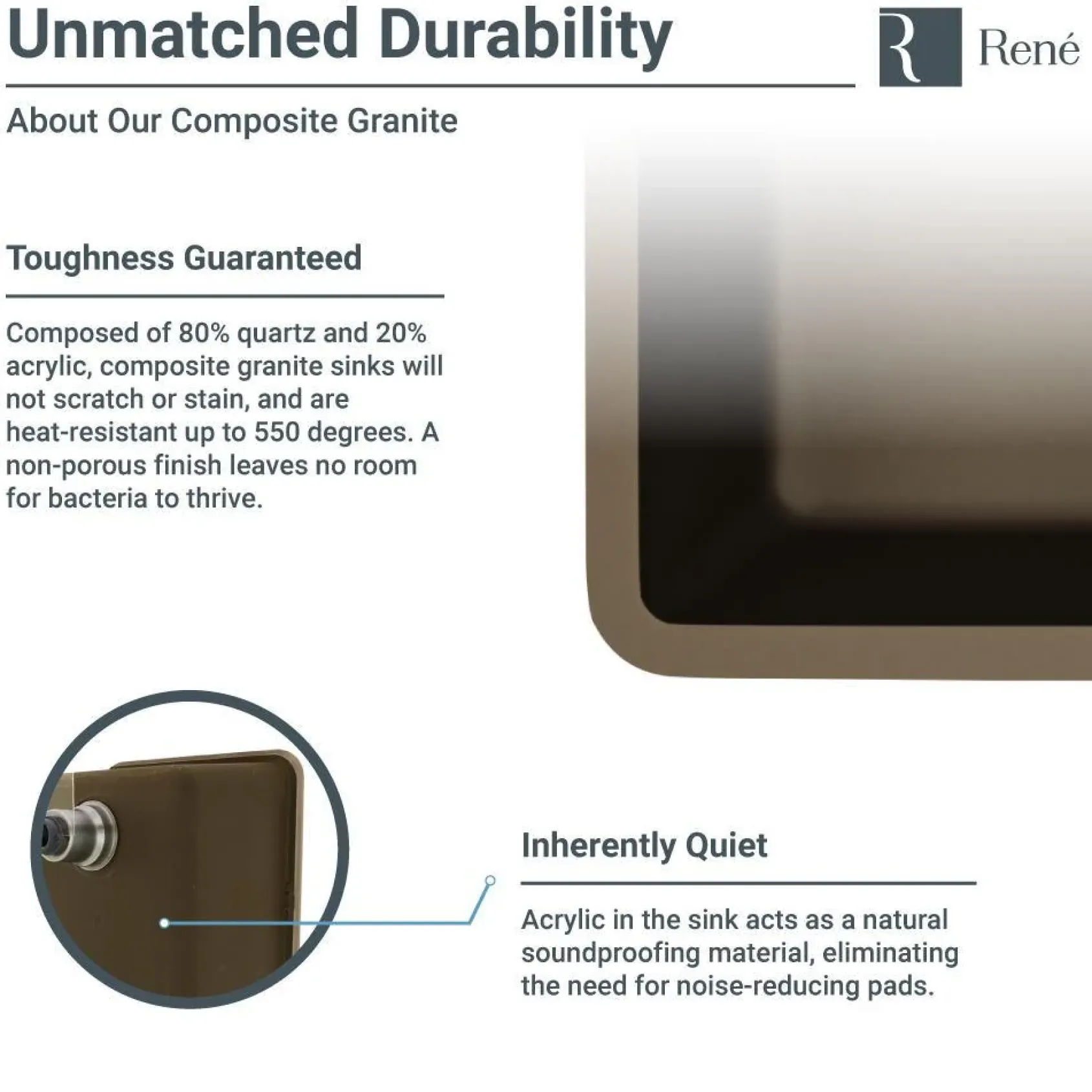 Rene 33" Composite Granite Kitchen Sink, 50/50 Double Bowl, Umber, R3-2002-UMB-ST-CGS
