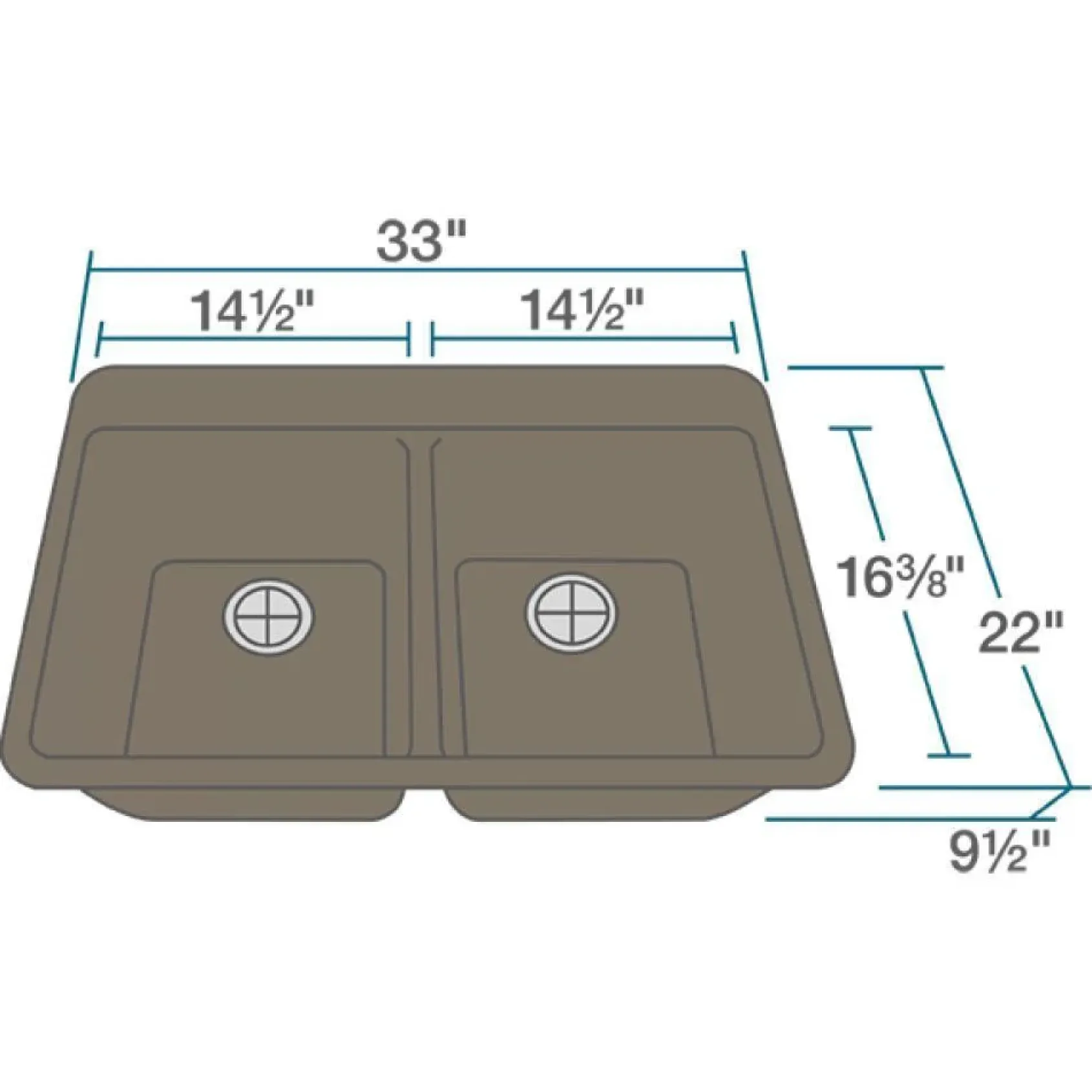 Rene 33" Composite Granite Kitchen Sink, 50/50 Double Bowl, Umber, R3-2002-UMB-ST-CGS