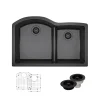 Rene 33" Composite Granite Kitchen Sink, 60/40 Double Bowl, Carbon, R3-1008-CAR-ST-CGF