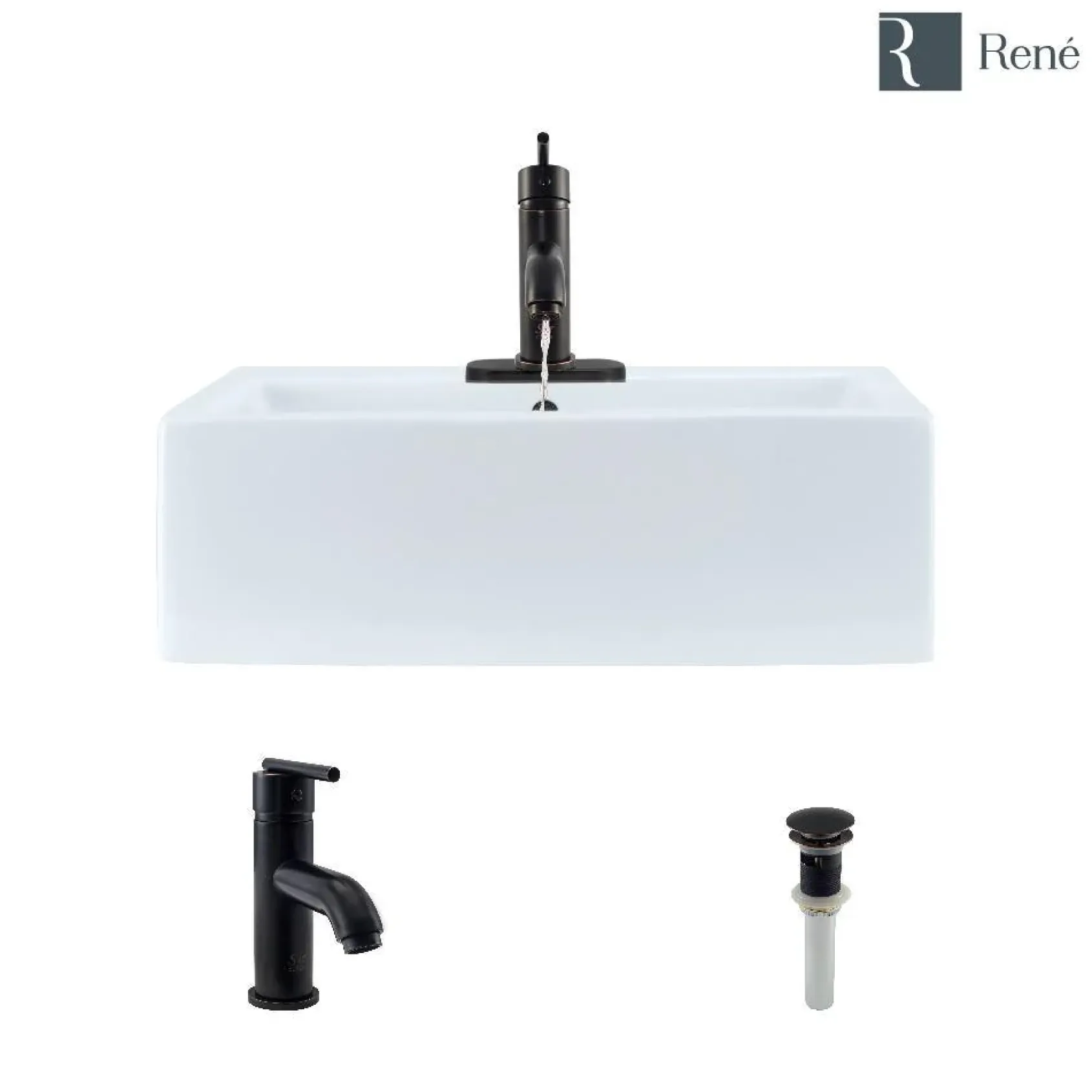 Rene 21" Rectangle Porcelain Bathroom Sink, White, with Faucet, R2-5018-W-R9-7009-ABR