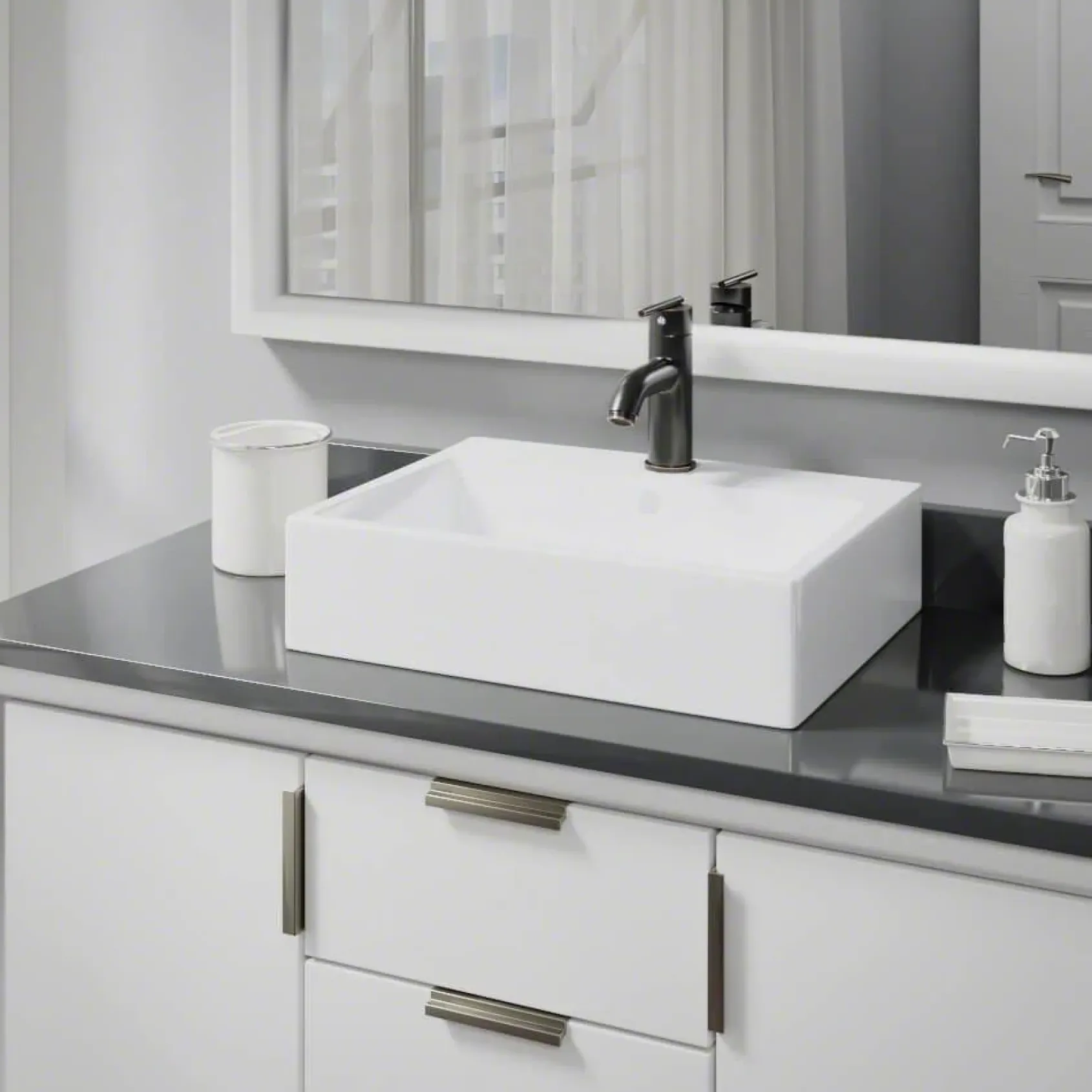 Rene 21" Rectangle Porcelain Bathroom Sink, White, with Faucet, R2-5018-W-R9-7009-ABR