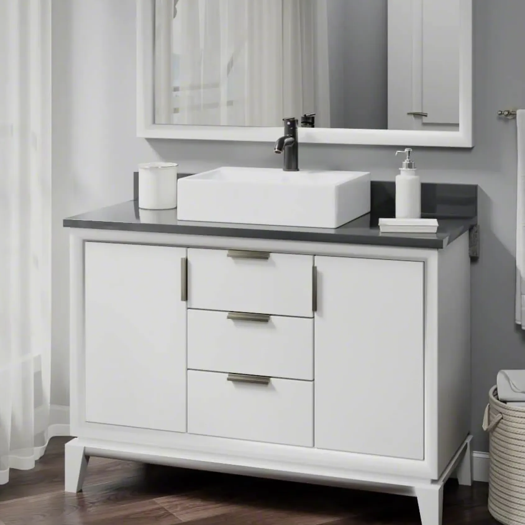 Rene 21" Rectangle Porcelain Bathroom Sink, White, with Faucet, R2-5018-W-R9-7009-ABR