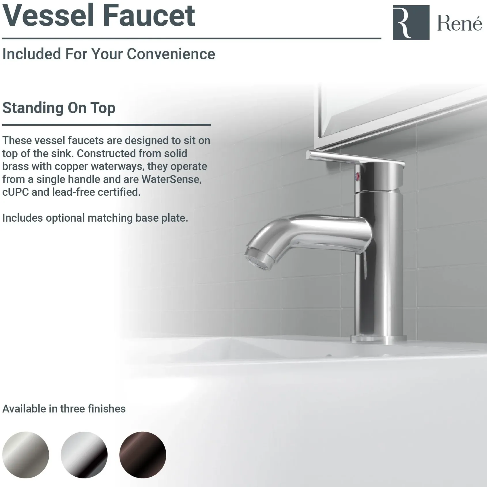 Rene 21" Rectangle Porcelain Bathroom Sink, White, with Faucet, R2-5018-W-R9-7009-ABR