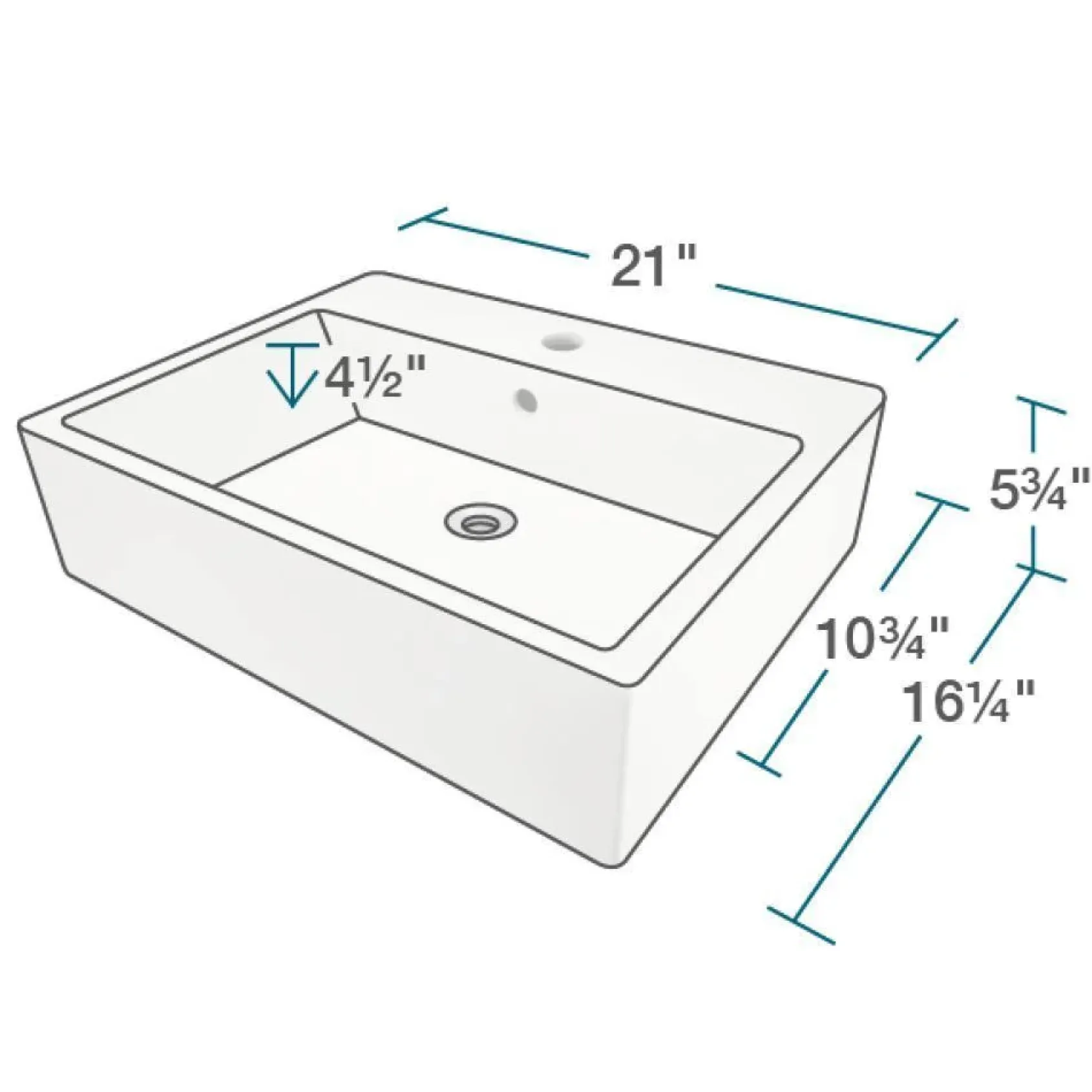 Rene 21" Rectangle Porcelain Bathroom Sink, White, with Faucet, R2-5018-W-R9-7009-ABR