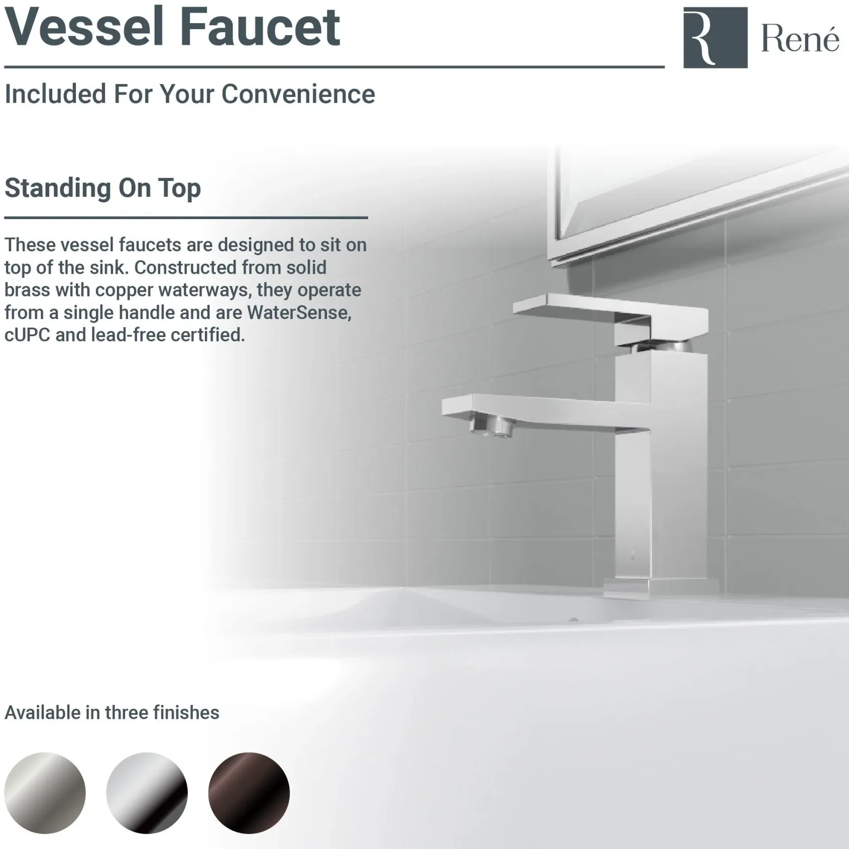 Rene 21" Rectangle Porcelain Bathroom Sink, Biscuit, with Faucet, R2-5018-B-R9-7002-BN