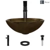 Rene 17" Round Glass Bathroom Sink, Regal Bronze and Earth Tones, with Faucet, R5-5035-R9-7003-ABR