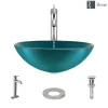 Rene 17" Round Glass Bathroom Sink, Cerulean, with Faucet, R5-5001-CER-R9-7001-C
