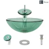 Rene 17" Round Glass Bathroom Sink, Ivy, with Faucet, R5-5001-IVY-WF-C