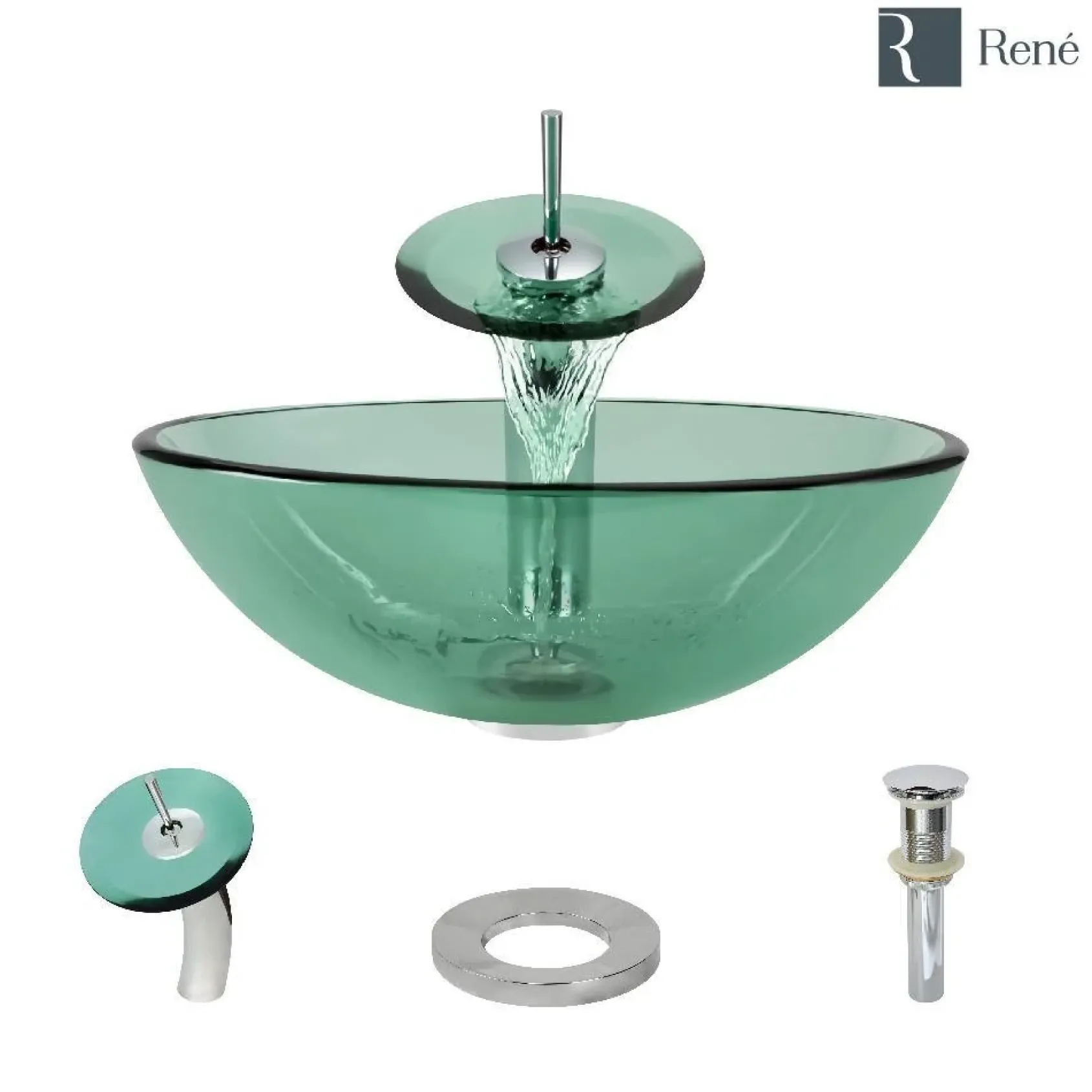Rene 17" Round Glass Bathroom Sink, Ivy, with Faucet, R5-5001-IVY-WF-C