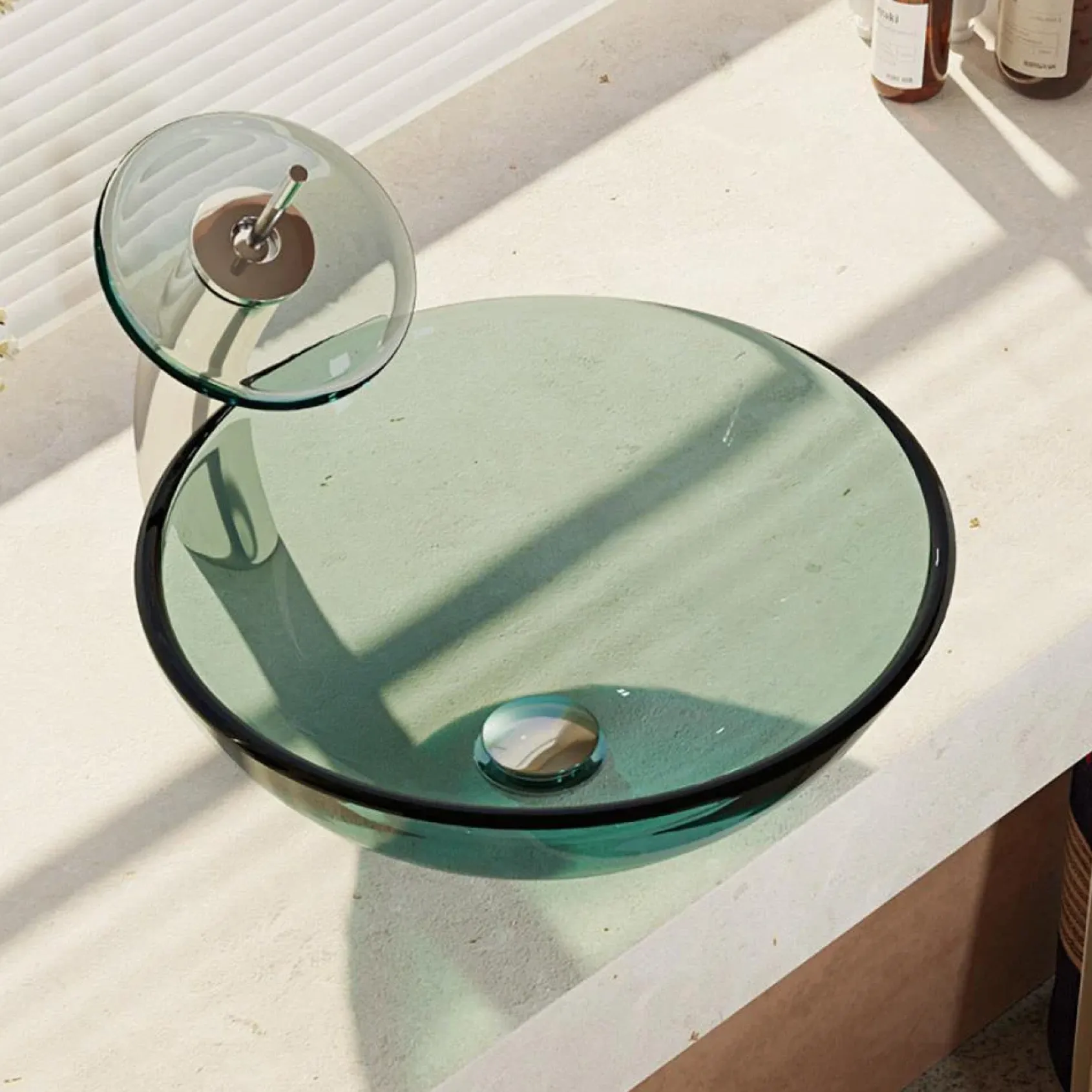 Rene 17" Round Glass Bathroom Sink, Ivy, with Faucet, R5-5001-IVY-WF-C