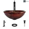 Rene 17" Round Glass Bathroom Sink, Fiery Red, with Faucet, R5-5018-R9-7001-ABR