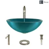 Rene 17" Round Glass Bathroom Sink, Cerulean, with Faucet, R5-5001-CER-R9-7006-BN