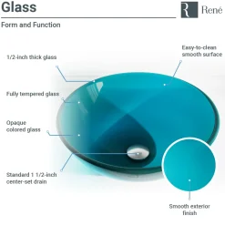 Rene 17" Round Glass Bathroom Sink, Cerulean, with Faucet, R5-5001-CER-R9-7006-BN