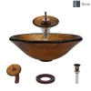 Rene 18" Round Glass Bathroom Sink, Orange Gold Foil, with Faucet, R5-5013-WF-ORB
