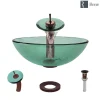 Rene 17" Round Glass Bathroom Sink, Ivy, with Faucet, R5-5001-IVY-WF-ORB