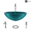 Rene 17" Round Glass Bathroom Sink, Cerulean, with Faucet, R5-5001-CER-R9-7006-C