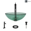 Rene 17" Round Glass Bathroom Sink, Ivy, with Faucet, R5-5001-IVY-R9-7001-ABR