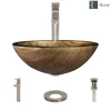 Rene 17" Round Glass Bathroom Sink, Bronze, with Faucet, R5-5030-R9-7003-BN