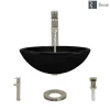Rene 17" Round Glass Bathroom Sink, Noir, with Faucet, R5-5001-NOR-R9-7003-BN