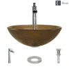 Rene 17" Round Glass Bathroom Sink, Beach Sand, with Faucet, R5-5025-R9-7007-C