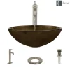 Rene 17" Round Glass Bathroom Sink, Regal Bronze and Earth Tones, with Faucet, R5-5035-R9-7001-BN