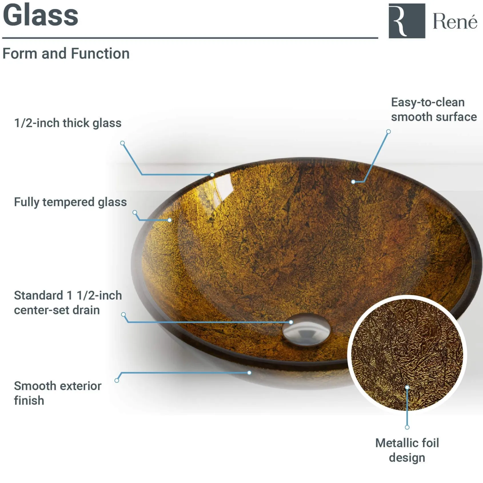 Rene 17" Round Glass Bathroom Sink, Regal Bronze and Earth Tones, with Faucet, R5-5035-R9-7001-BN