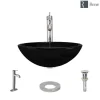 Rene 17" Round Glass Bathroom Sink, Noir, with Faucet, R5-5001-NOR-R9-7001-C