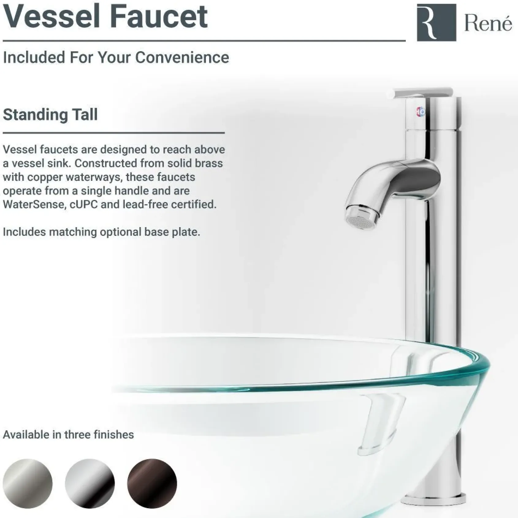 Rene 17" Round Glass Bathroom Sink, Noir, with Faucet, R5-5001-NOR-R9-7001-C