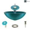 Rene 17" Round Glass Bathroom Sink, Cerulean, with Faucet, R5-5001-CER-WF-BN