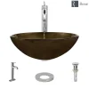 Rene 17" Round Glass Bathroom Sink, Regal Bronze and Earth Tones, with Faucet, R5-5035-R9-7001-C