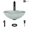 Rene 17" Round Glass Bathroom Sink, Sparkling Silver, with Faucet, R5-5034-R9-7006-ABR