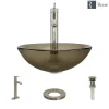 Rene 17" Round Glass Bathroom Sink, Cashmere, with Faucet, R5-5001-CAS-R9-7001-BN