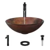 Rene 17" Round Glass Bathroom Sink, Multi-Color, with Faucet, R5-5014-R9-7006-ABR